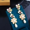 S925 Silver needle micro-set Zircon small Garden Pearl Flower earrings, long tassel full diamond set earrings wholesale Application Scenario
